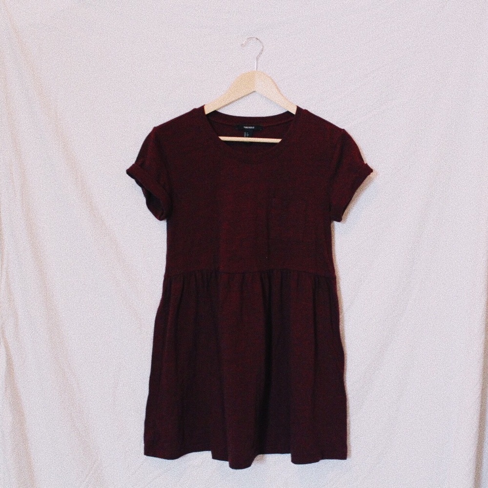 FOREVER 21 RED TEE SHIRT DRESS WITH SHIRT POCKET